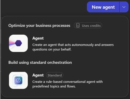 Scelta del tipo di agente in Copilot Studio